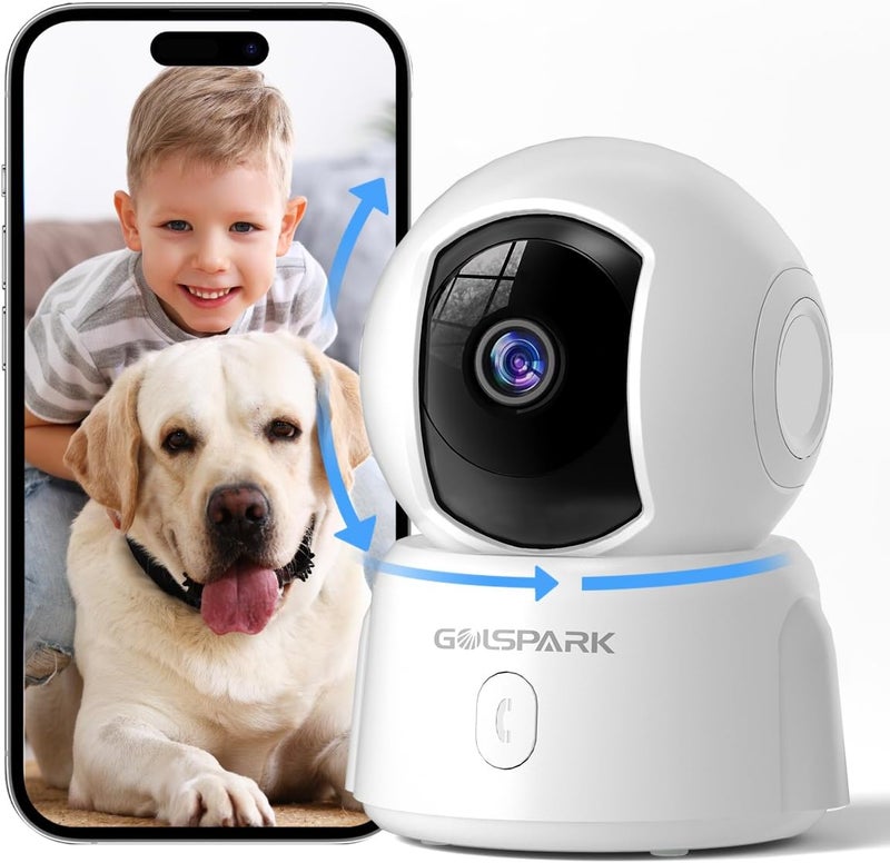 Golspark Indoor Security Camera 2K, Pet Camera for Home Security, Dog Cam Pan/Tilt, Motion Tracking, 2-Way Audio, Night Vision Baby Monitor, Siren Alert, 24/7 Cloud &SD Card Storage, 2.4GHz - Image 1